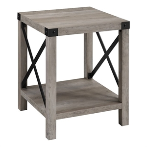 Pemberly Row 18&quot Farmhouse Wood Side Table with X-Shape Metal Frame in Gray