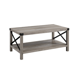 Pemberly Row 40&quot Metal Coffee Table in Gray Wash and Black