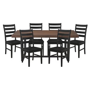 Pemberly Row 7-Piece Solid Pine Wood Dining Set in Mahogany and Black