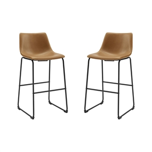 Pemberly Row 30&quot Faux Leather Bar Stool in Whiskey Brown (Set of 2)