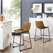 Pemberly Row 24.5'' Contemporary Faux Leather Counter Stool in Brown (Set of 2)