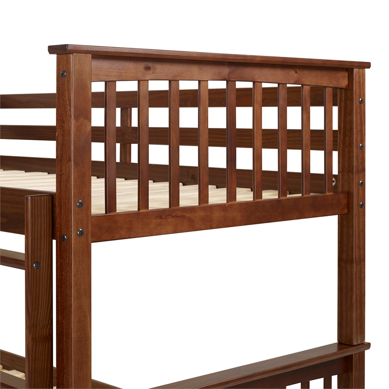 Pemberly Row Twin Over Twin Bunk Bed in Walnut