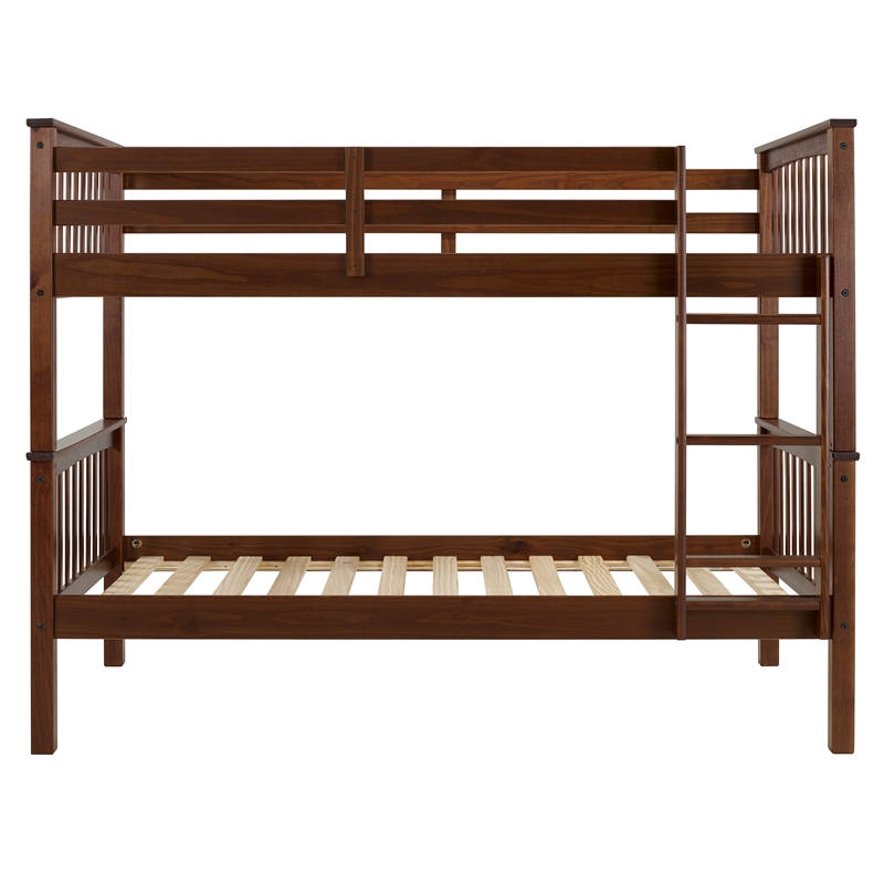 Pemberly Row Twin Over Twin Bunk Bed in Walnut