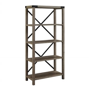 Pemberly Row 64&quot Metal X Bookcase in Gray Wash
