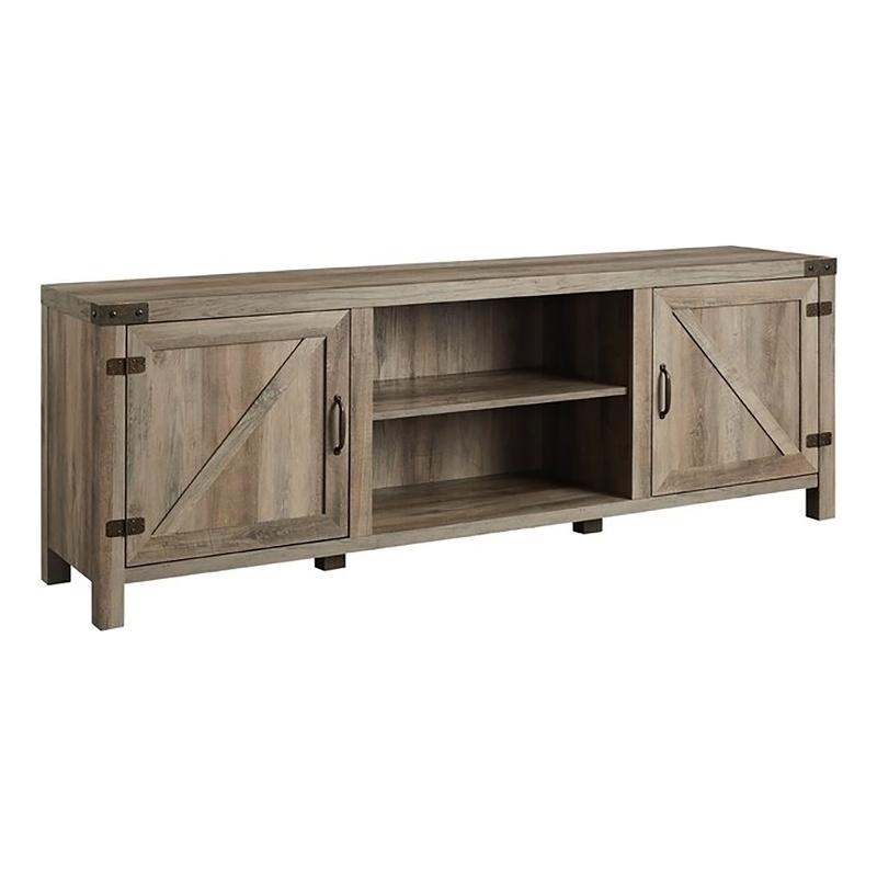 Pemberly Row Farmhouse Wood Barn Door TV Stand for TVs up to 70