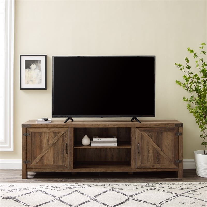 Pemberly Row Modern Wood Barn Door TV Stand for TVs up to 70