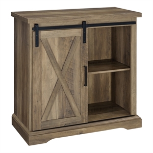 Pemberly Row 32&quot Farmhouse Sliding Barn Door Wood Accent Chest in Rustic Oak