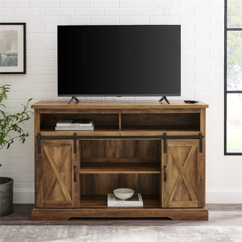 Pemberly Row Wood Sliding Highboy TV Stand for TVs up to 58