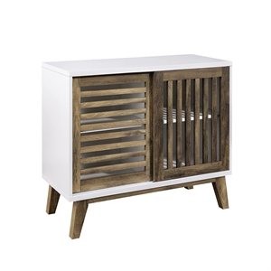 Pemberly Row 36&quot Sliding Door Accent Console in White and Rustic Oak