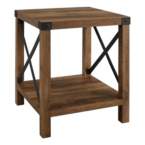 Pemberly Row 18&quot Farmhouse Wood Side Table in Reclaimed Barnwood Brown