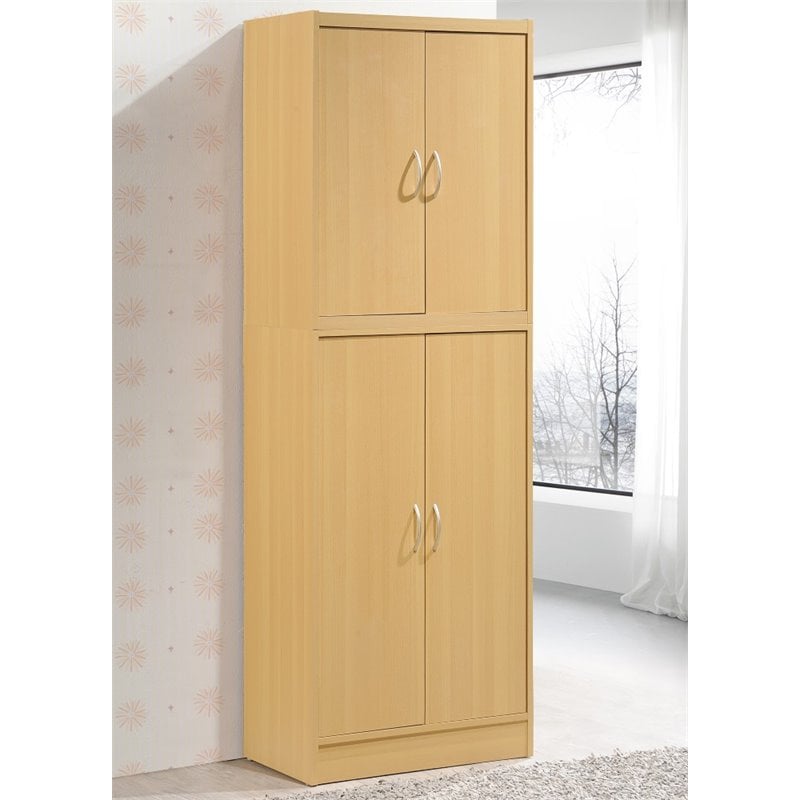 Pemberly Row 4-Door and 4-Shelf Contemporary Wood Kitchen Pantry in Beige