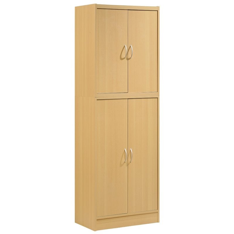 Pemberly Row 4-Door and 4-Shelf Contemporary Wood Kitchen Pantry in Beige
