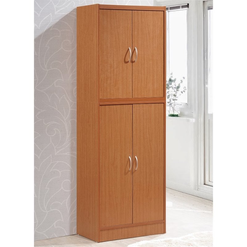 Pemberly Row 4-Door and 4-Shelf Contemporary Wood Kitchen Pantry in Cherry