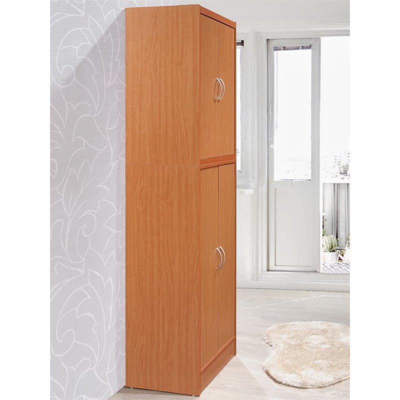 Pemberly Row 4-Door and 4-Shelf Contemporary Wood Kitchen Pantry in Cherry