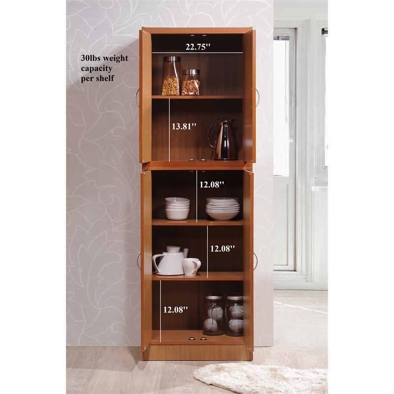 Pemberly Row 4-Door and 4-Shelf Contemporary Wood Kitchen Pantry in Cherry