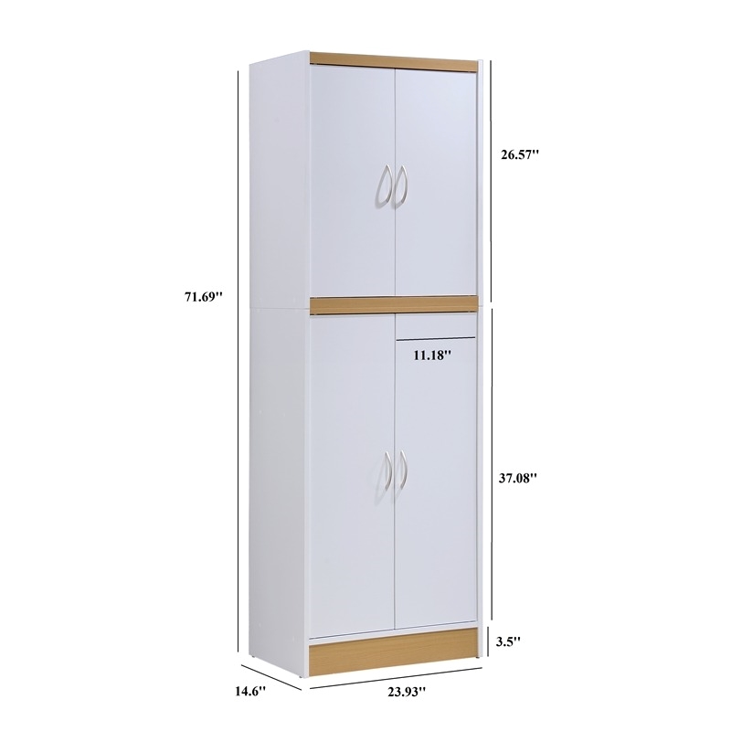 Pemberly Row 4-Door and 4-Shelf Contemporary Wood Kitchen Pantry in White