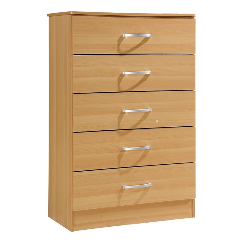 Pemberly Row Contemporary 5 Spacious Drawer Wood Chest in Beech Beige