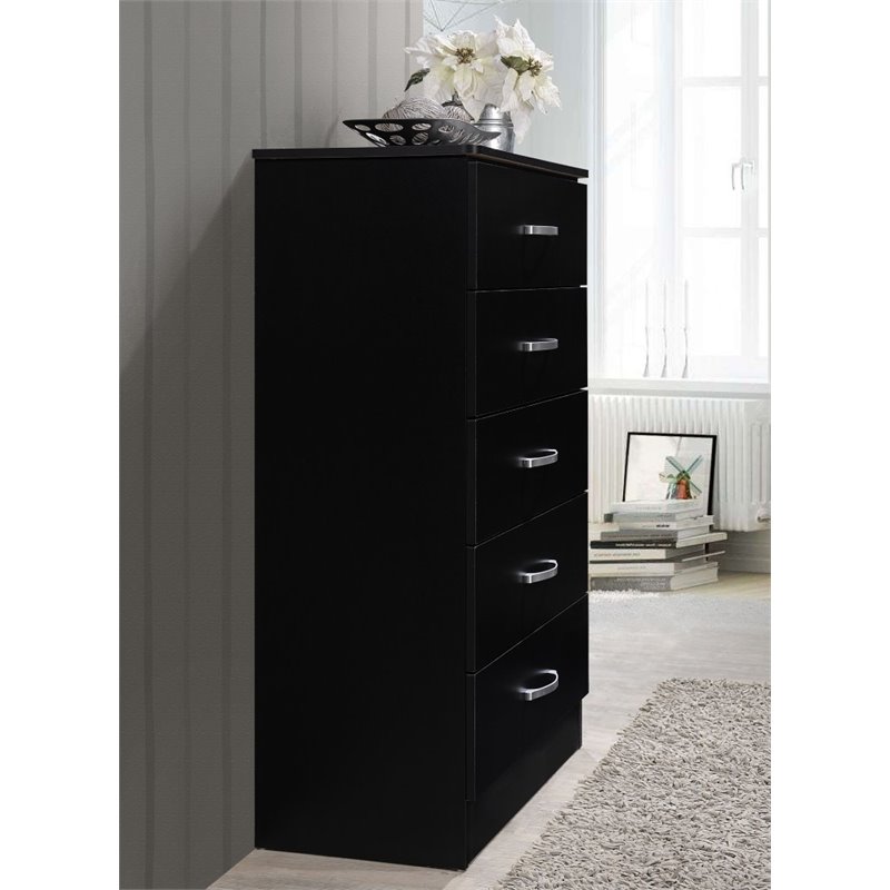 Pemberly Row Contemporary Wood 5 Spacious Drawers Chest in Black