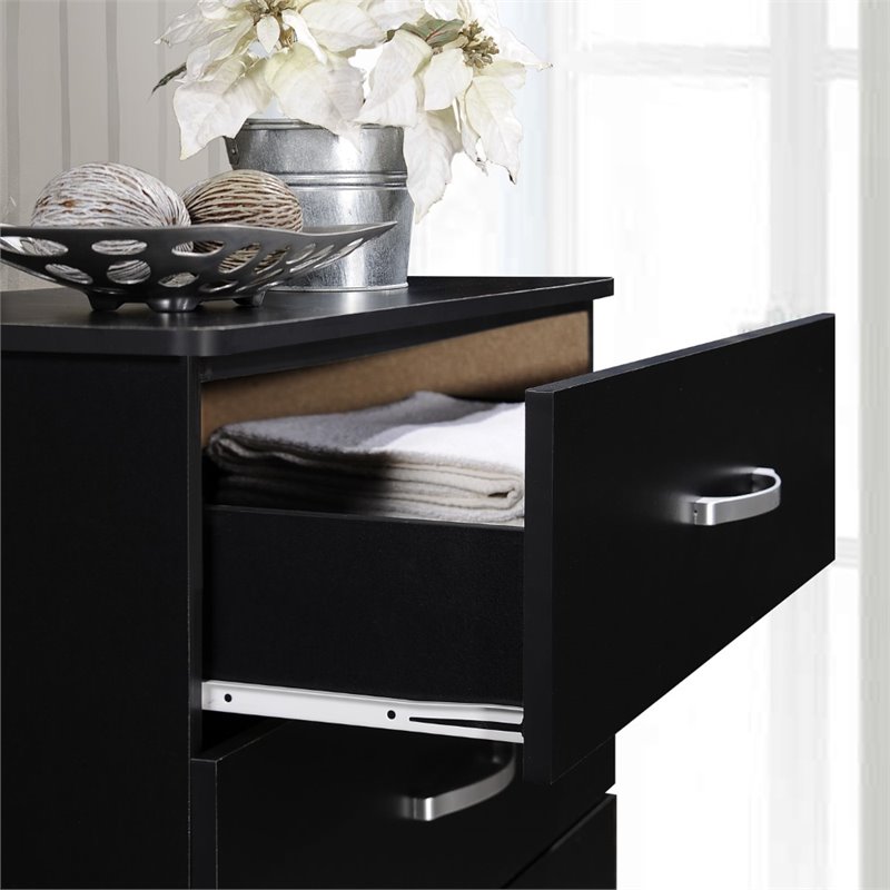Pemberly Row Contemporary Wood 5 Spacious Drawers Chest in Black