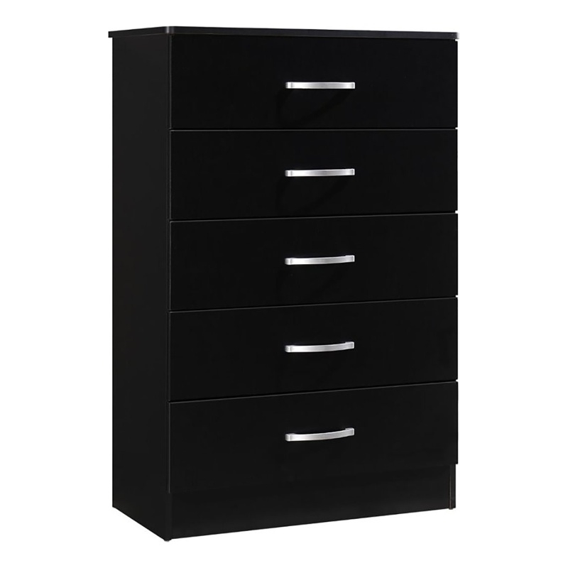 Pemberly Row Contemporary Wood 5 Spacious Drawers Chest in Black
