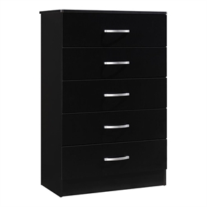 Pemberly Row Contemporary Wood 5 Spacious Drawers Chest in Black