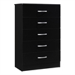 Pemberly Row Contemporary Wood 5 Spacious Drawers Chest in Black