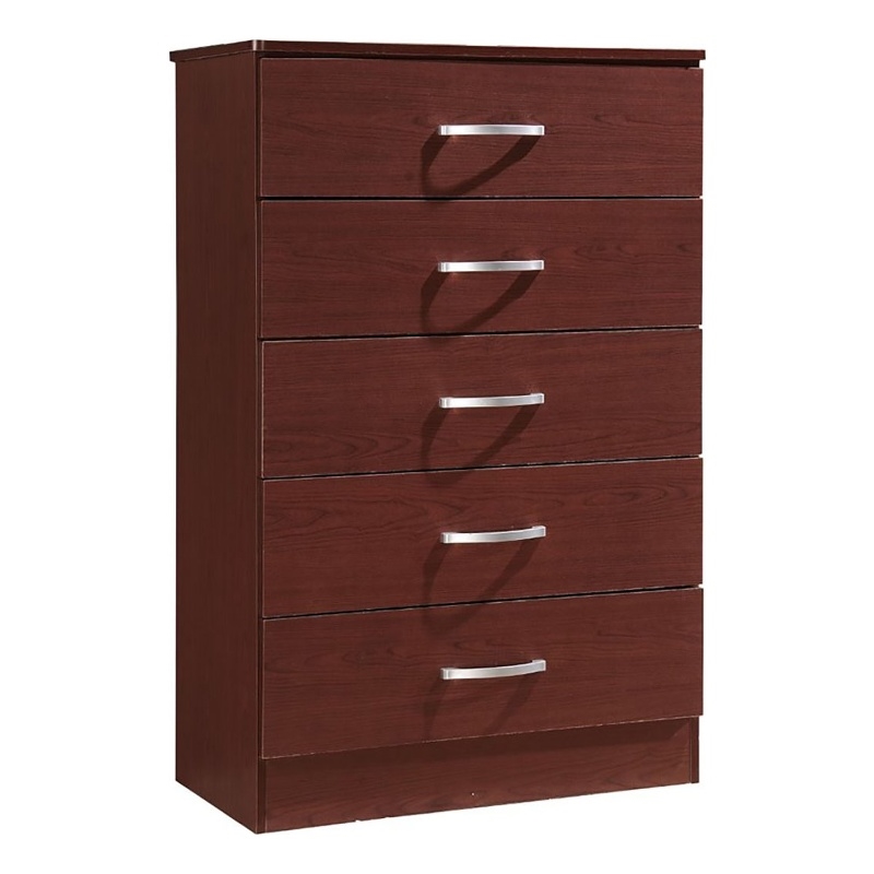 Pemberly Row Contemporary Wood 5 Spacious Drawers Chest in Mahogany