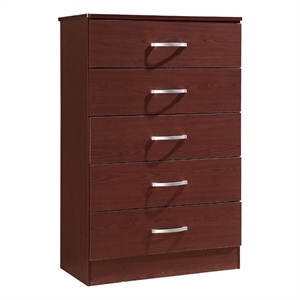 Pemberly Row Contemporary Wood 5 Spacious Drawers Chest in Mahogany