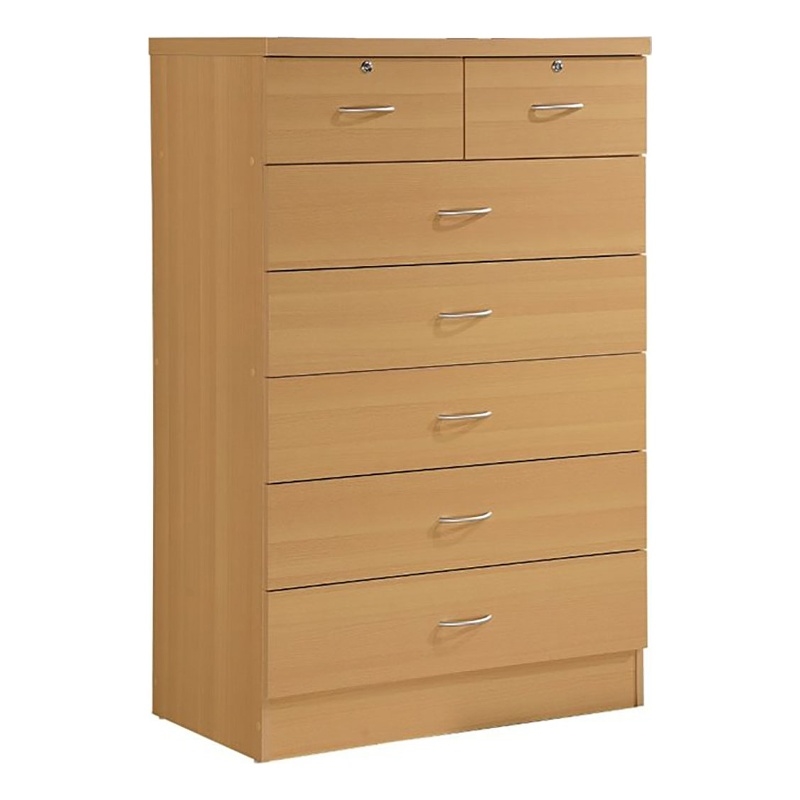 Pemberly Row Contemporary 7 Spacious Drawer Wood Chest in Beech Beige