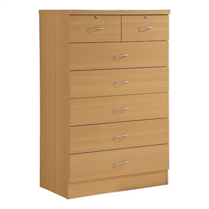 Pemberly Row Contemporary 7 Spacious Drawer Wood Chest in Beech Beige
