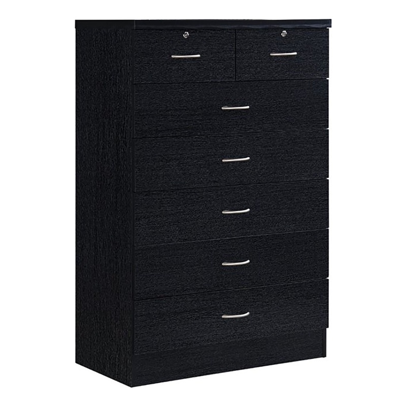 Pemberly Row Contemporary Wood 7 Spacious Drawers Chest in Black