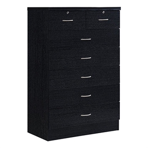 Pemberly Row Contemporary Wood 7 Spacious Drawers Chest in Black