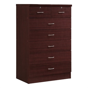 Pemberly Row Contemporary 7 Spacious Drawer Wood Chest in Mahogany