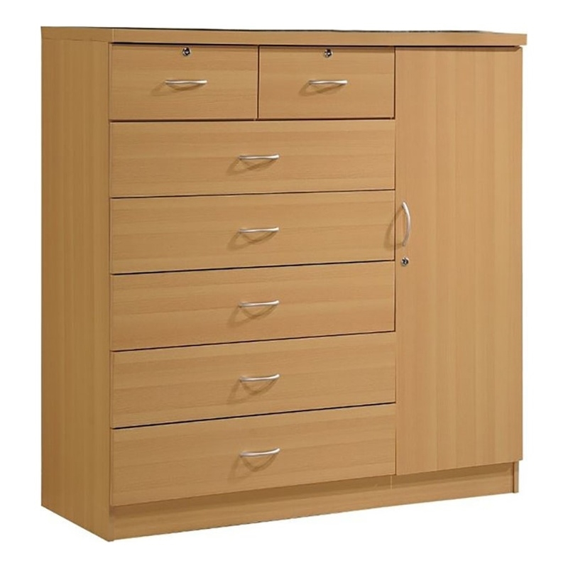 Pemberly Row Contemporary Wood 7 Drawers Chest with 2 Locking Drawers in Maple