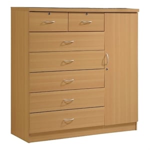 Pemberly Row Contemporary Wood 7 Drawers Chest with 2 Locking Drawers in Maple