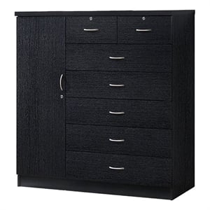 Pemberly Row Contemporary 7 Drawer Wood Chest with 2 Locking Drawers in Black