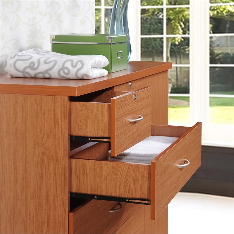 Pemberly Row Contemporary Wood 7 Drawers Chest with 2 Locking Drawers in Cherry
