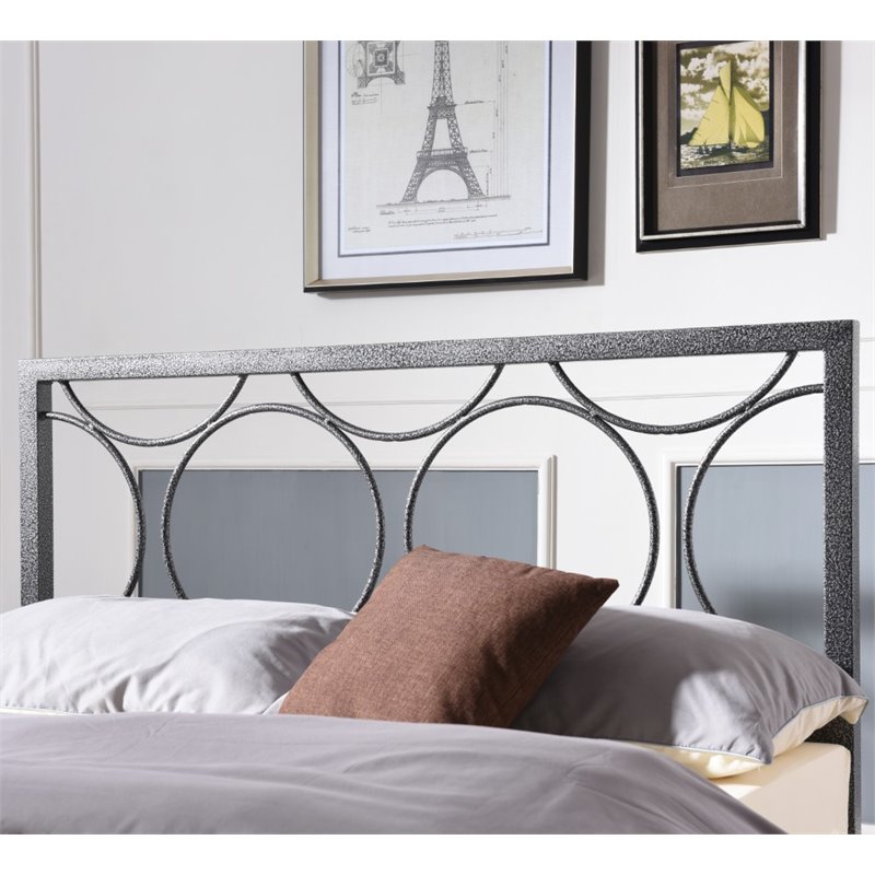 Pemberly Row Queen Metal Bed in Silver 