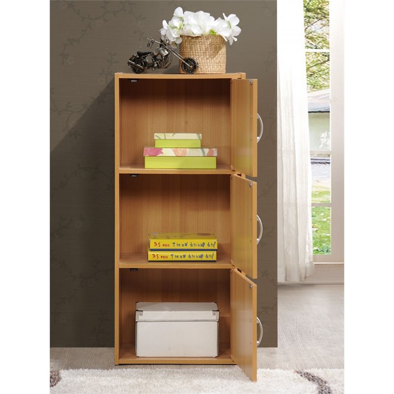 Pemberly Row 3 Shelf 3 Door Bookcase in Beech