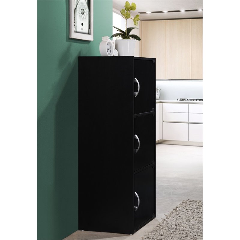 Pemberly Row 3 Shelf 3 Door Bookcase in Black