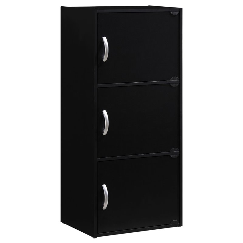 Pemberly Row 3 Shelf 3 Door Bookcase in Black