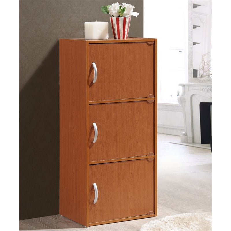 Pemberly Row 3 Shelf 3 Door Bookcase in Cherry