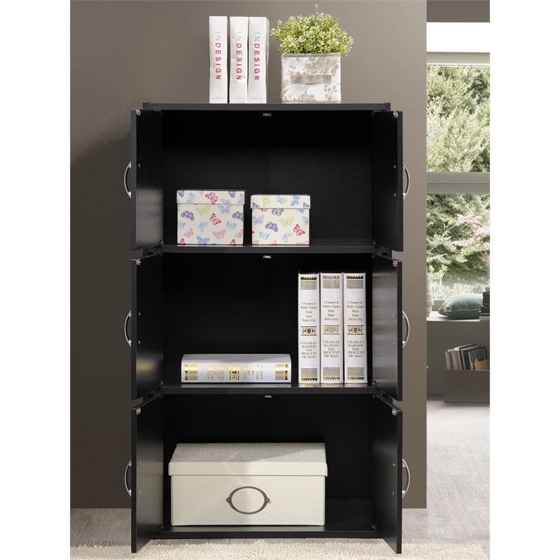 Pemberly Row 3 Shelf 6 Door Bookcase in Black