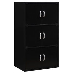 Pemberly Row 3 Shelf 6 Door Bookcase in Black