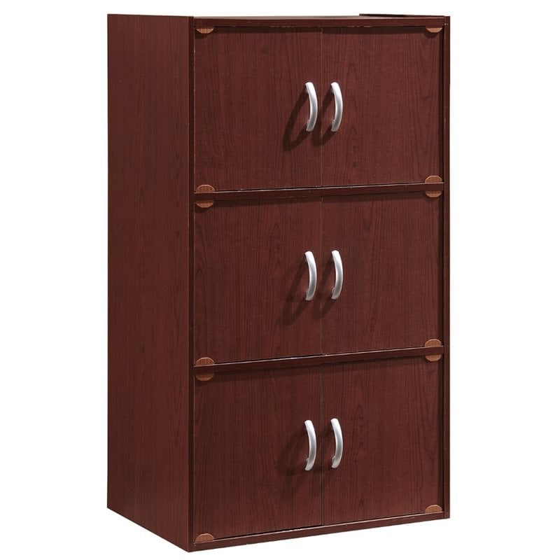 Pemberly Row 3 Shelf 6 Door Bookcase in Mahogany