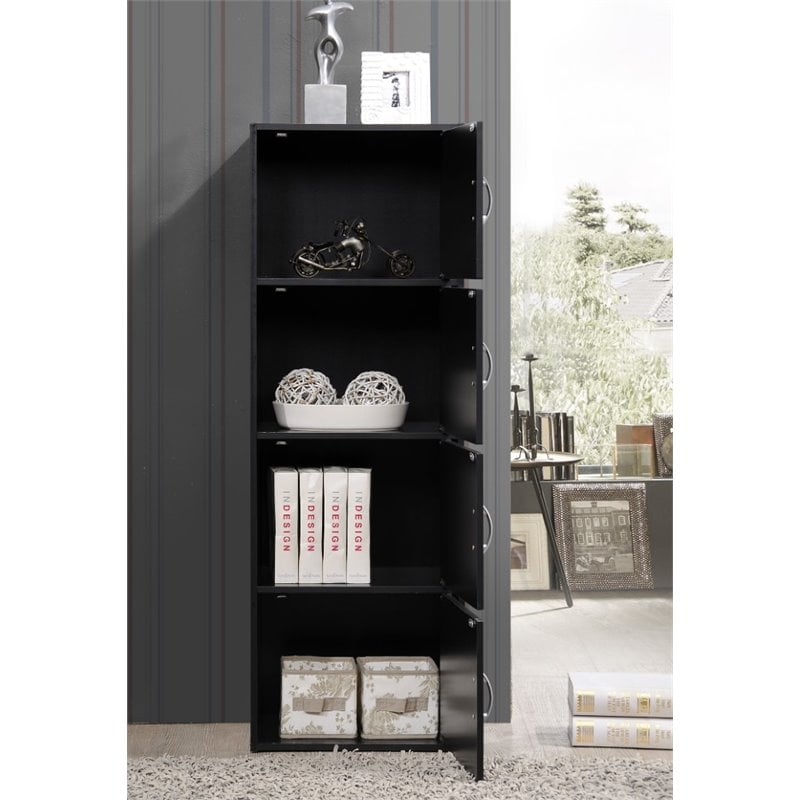 Pemberly Row 4 Shelf 4 Door Bookcase in Black
