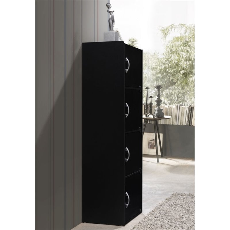 Pemberly Row 4 Shelf 4 Door Bookcase in Black