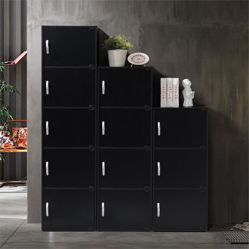 Pemberly Row 4 Shelf 4 Door Bookcase in Black