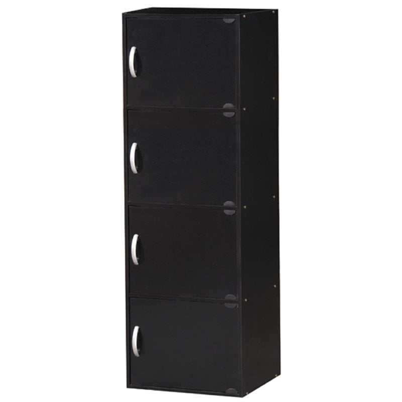 Pemberly Row 4 Shelf 4 Door Bookcase in Black