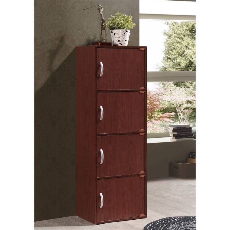 Pemberly Row 4 Shelf 4 Door Bookcase in Mahogany